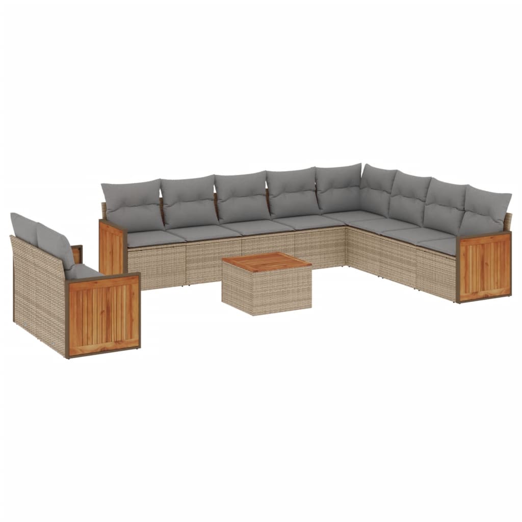 vidaXL 11-delige Tuinset met kussens poly rattan beige