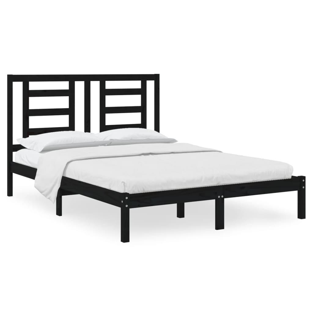 vidaXL Bedframe massief grenenhout zwart 140x190 cm