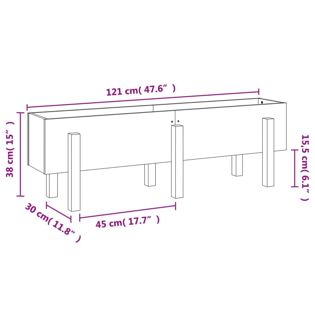 vidaXL Plantenbak verhoogd 121x30x38 cm massief grenenhout wit