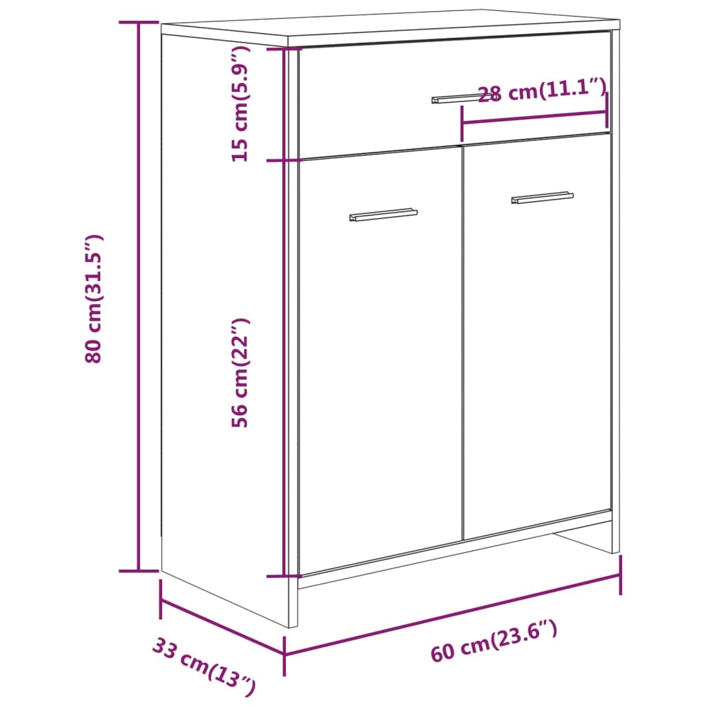 vidaXL Badkamerkast 60x33x80 cm bewerkt hout bruin eikenkleur