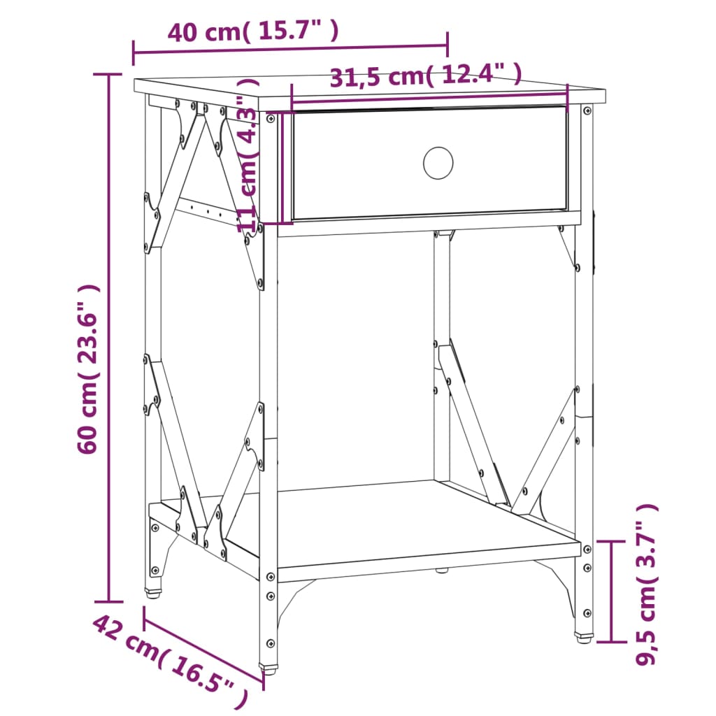 vidaXL Nachtkastjes 2 st 40x42x60 cm bewerkt hout zwart