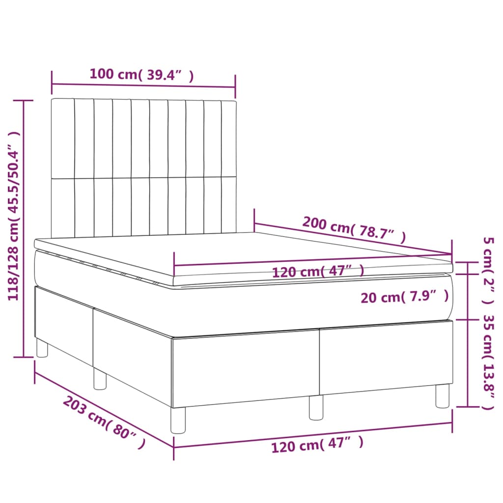 vidaXL Boxspring met matras en LED fluweel roze 120x200 cm