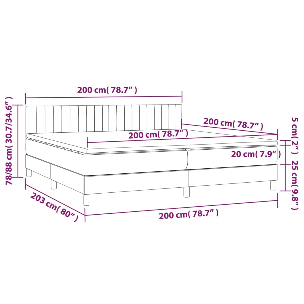 vidaXL Boxspring met matras stof donkergrijs 200x200 cm