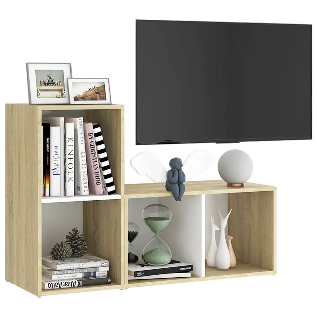 vidaXL Tv-meubelen 2 st 72x35x36,5 cm bewerkt hout wit sonoma eiken