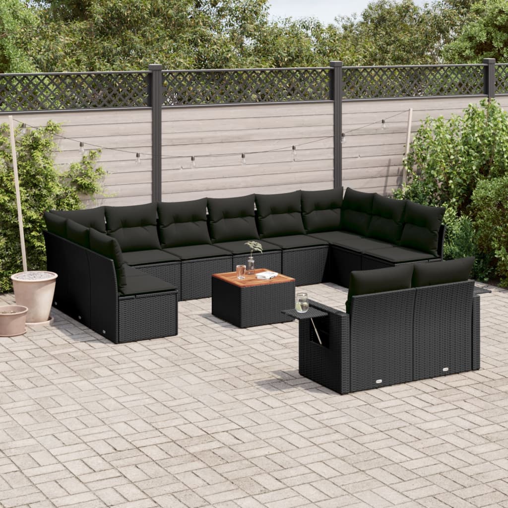 vidaXL 13-delige Loungeset met kussens poly rattan zwart