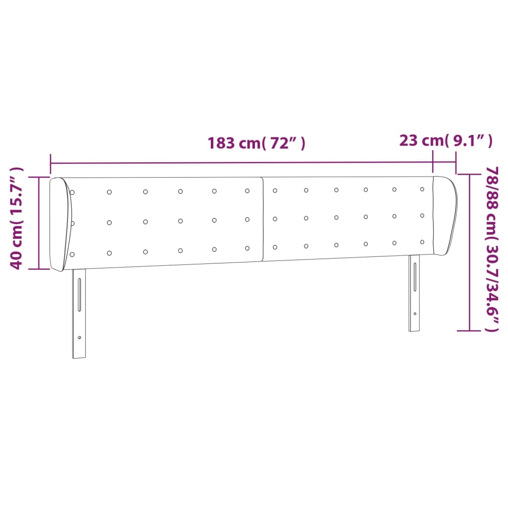 vidaXL Hoofdbord met randen 183x23x78/88 cm stof donkergrijs