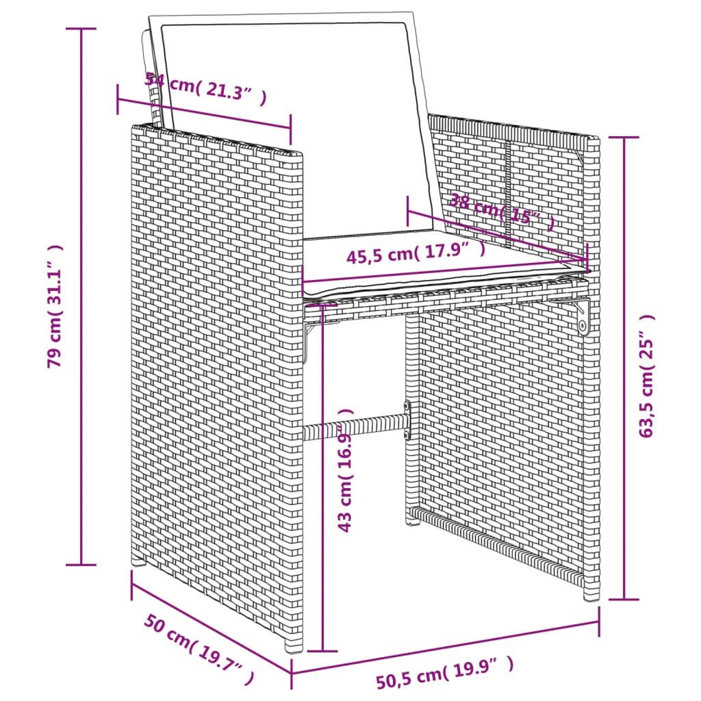 vidaXL 9-delige Tuinset met kussens poly rattan grijs