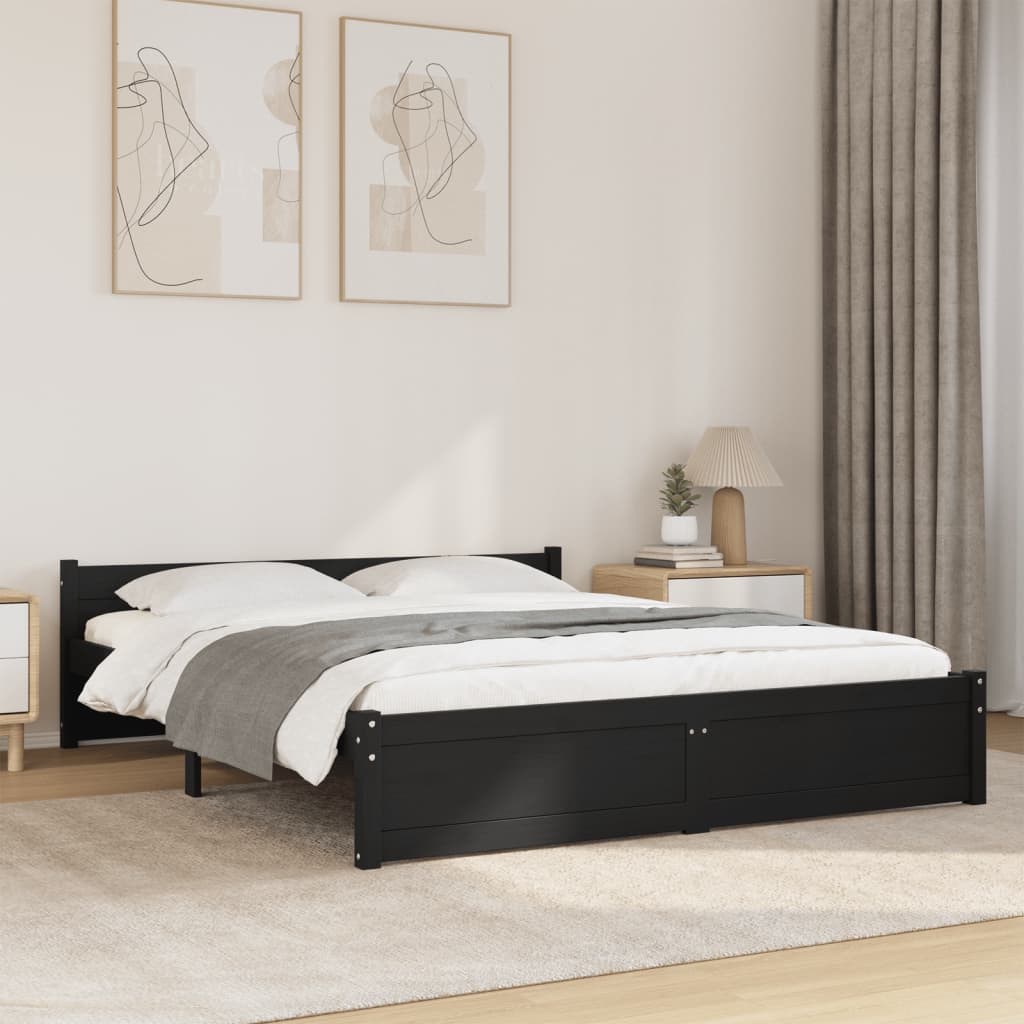 vidaXL Bedframe massief hout zwart 150x200 cm