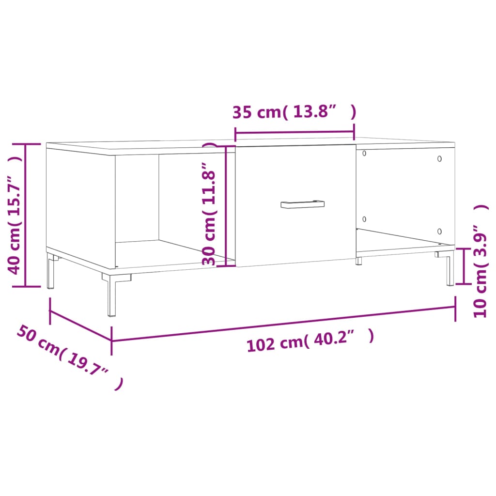 vidaXL Salontafel 102x50x40 cm bewerkt hout wit