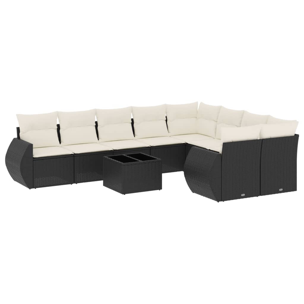 vidaXL 10-delige Loungeset met kussens poly rattan zwart