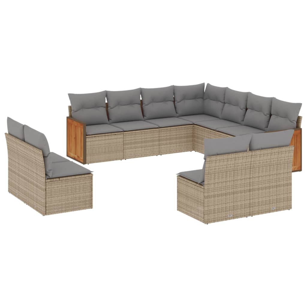 vidaXL 11-delige Tuinset met kussens poly rattan beige