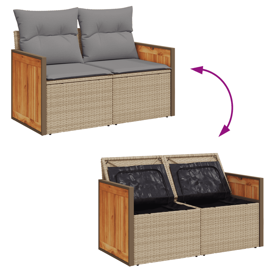 vidaXL 13-delige Loungeset met kussens poly rattan beige