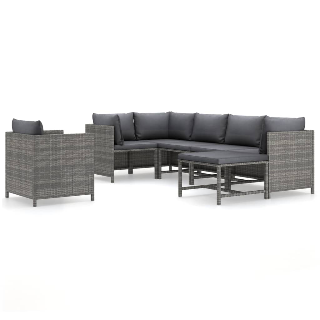 vidaXL 7-delige Loungeset met kussens poly rattan grijs