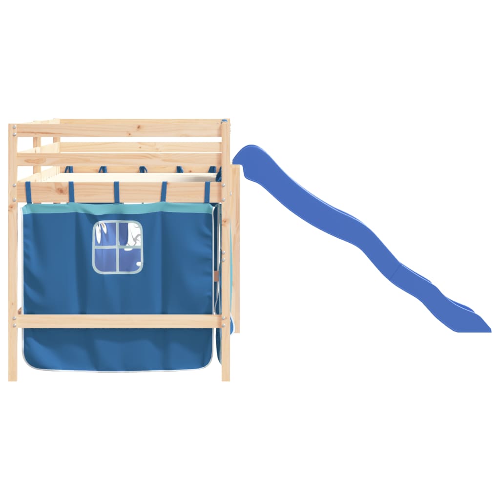 vidaXL Kinderhoogslaper met gordijnen 90x200 cm grenenhout blauw