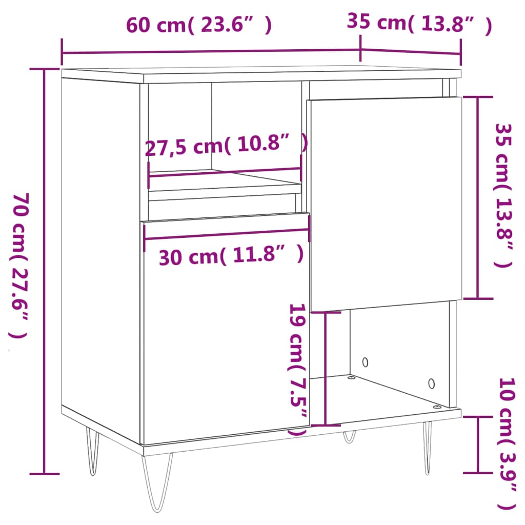 vidaXL Dressoir 60x35x70 cm bewerkt hout grijs sonoma eikenkleurig