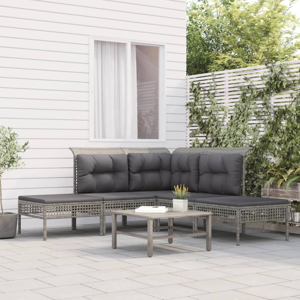 vidaXL 5-delige Loungeset met kussens poly rattan grijs