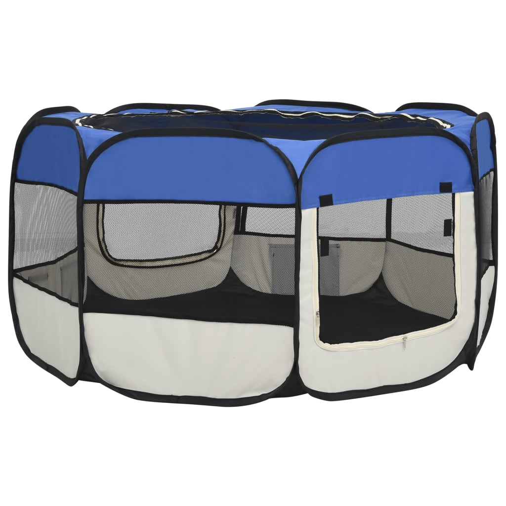 vidaXL Hondenren inklapbaar met draagtas 125x125x61 cm blauw