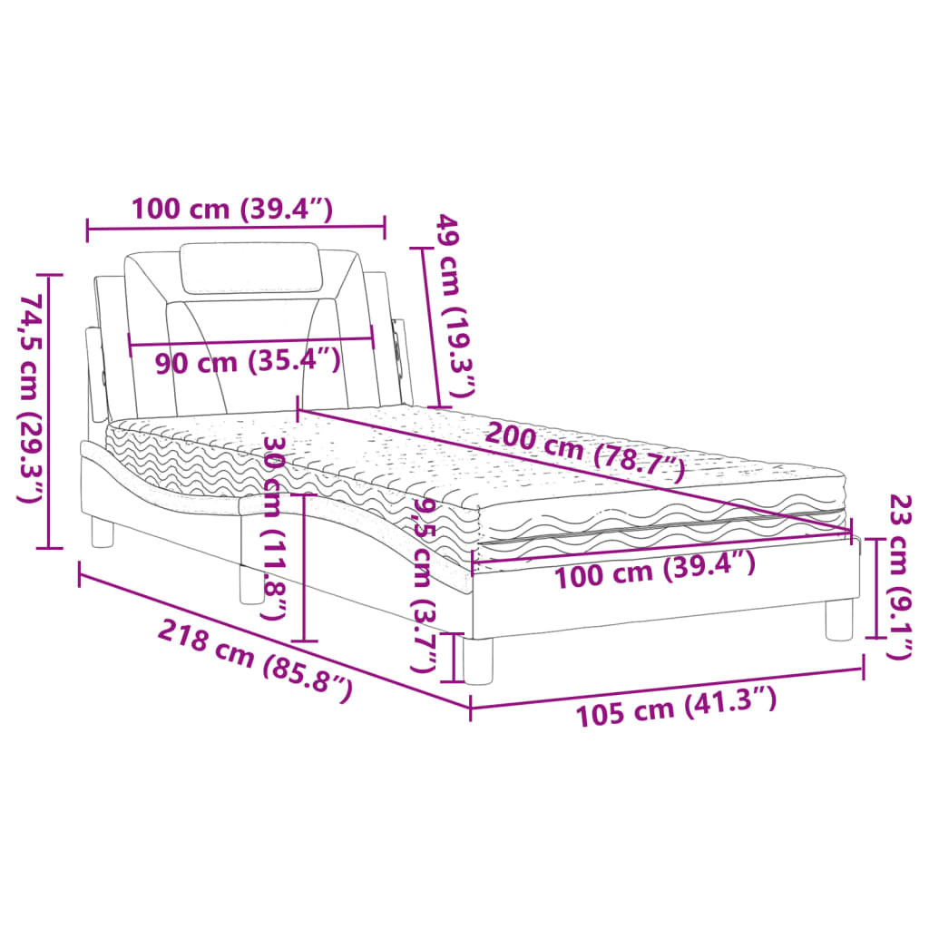 vidaXL Bed met matras kunstleer grijs 100x200 cm