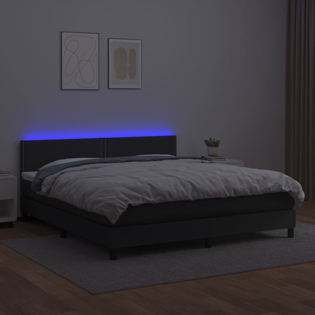 vidaXL Boxspring met matras en LED kunstleer zwart 160x200 cm