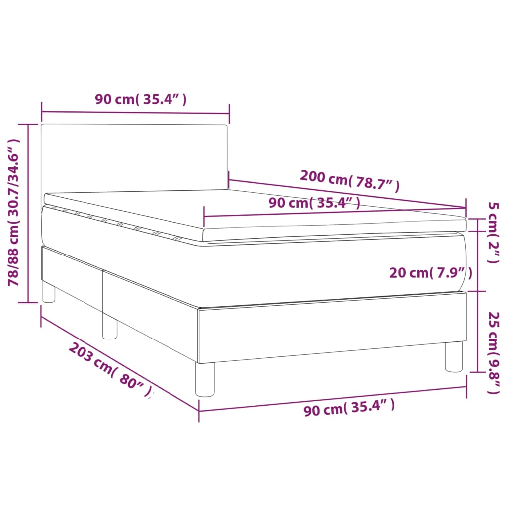 vidaXL Boxspring met matras stof lichtgrijs 90x200 cm