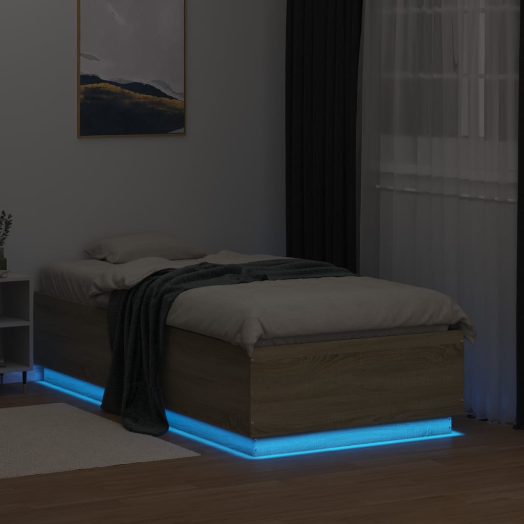 vidaXL Bedframe met LED-verlichting sonoma eikenkleurig 90x190 cm