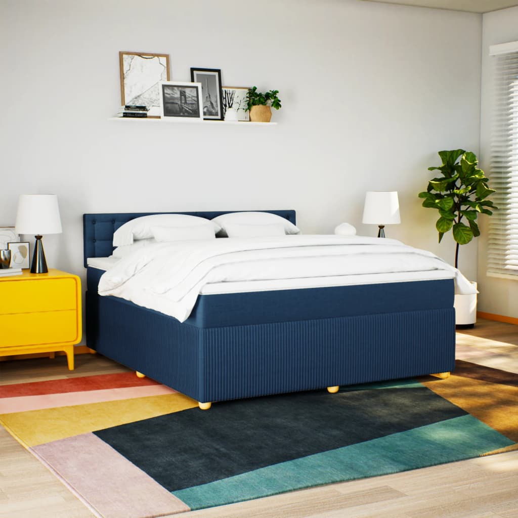 vidaXL Boxspring met matras stof blauw 180x200 cm