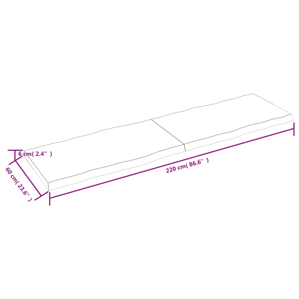 vidaXL Tafelblad natuurlijke rand 220x60x(2-6)cm eikenhout lichtbruin