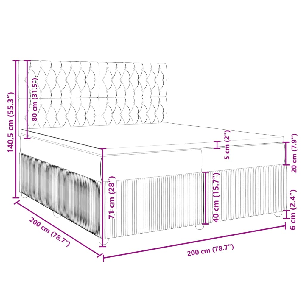 vidaXL Boxspring met matras stof donkerbruin 200x200 cm