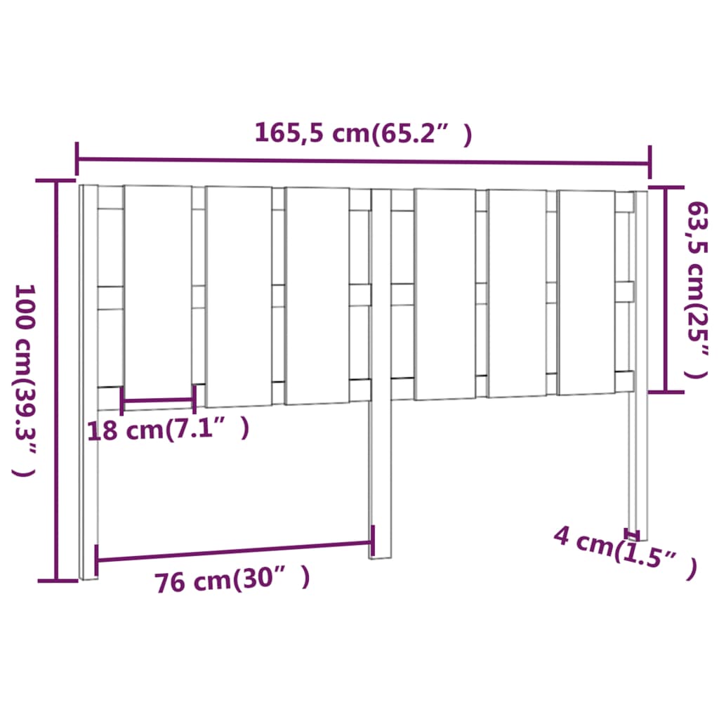 vidaXL Hoofdbord 165,5x4x100 cm massief grenenhout honingbruin