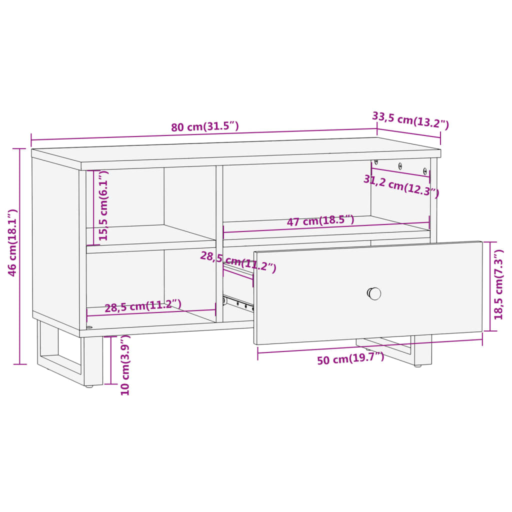 vidaXL Tv-meubel 80x33,5x46 cm massief mangohout bruin en zwart