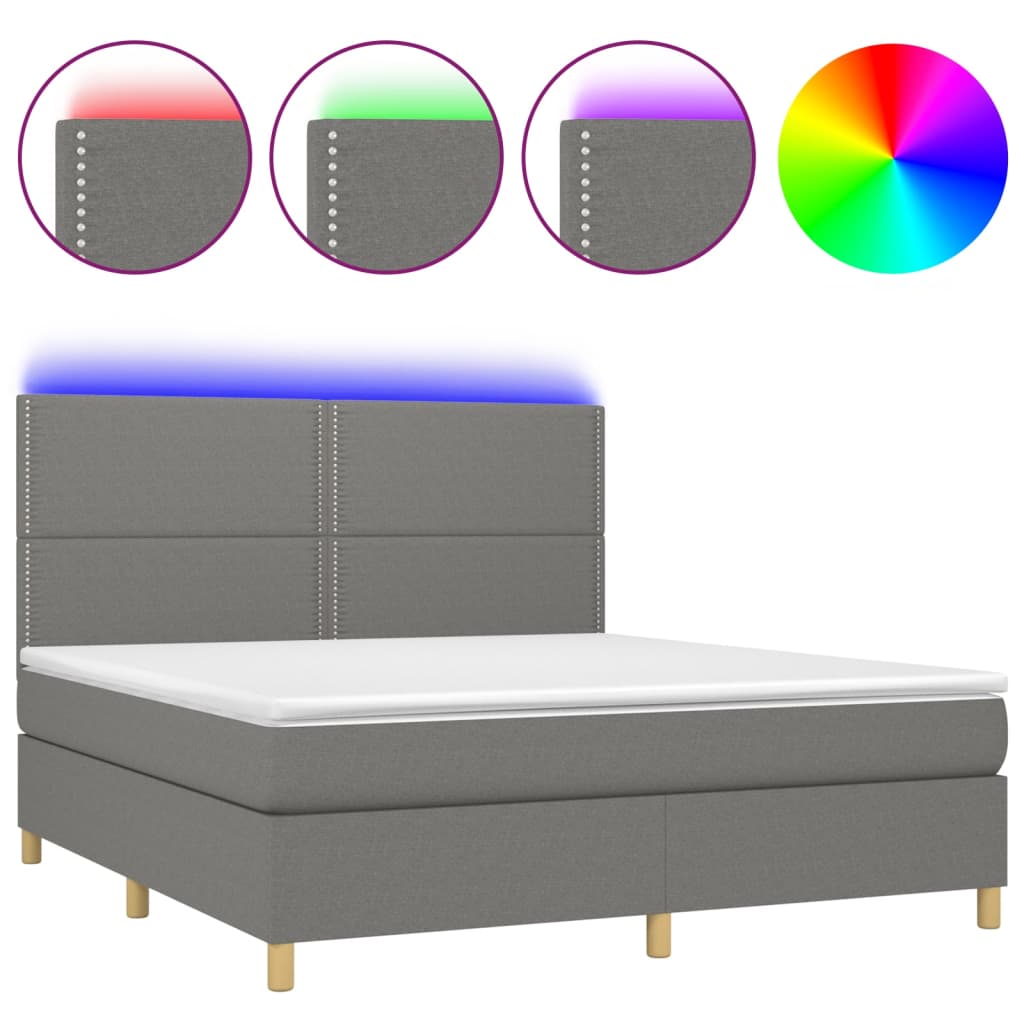 vidaXL Boxspring met matras en LED stof donkergrijs 160x200 cm