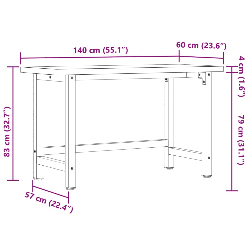 vidaXL Werkbank rechthoekig 140x60x83 cm massief acaciahout