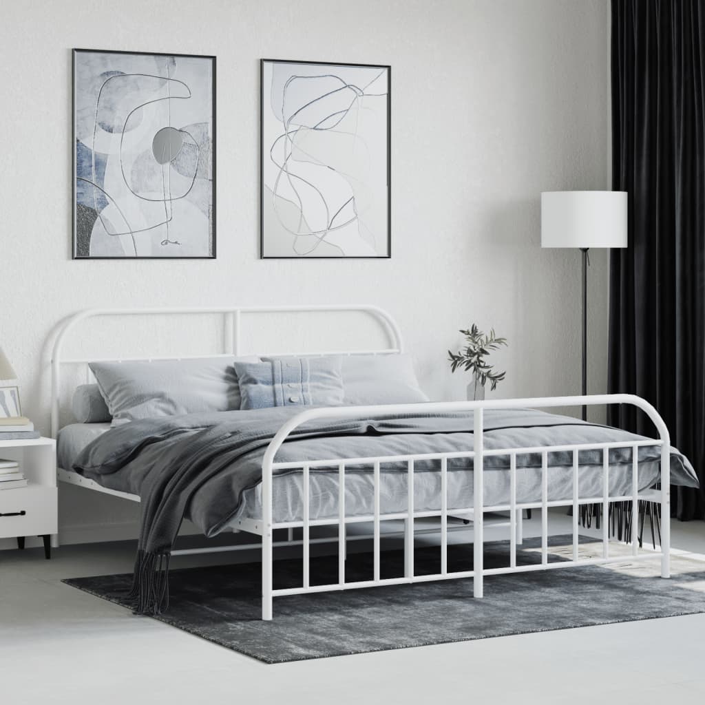 vidaXL Bedframe met hoofd- en voeteneinde metaal wit 183x213 cm