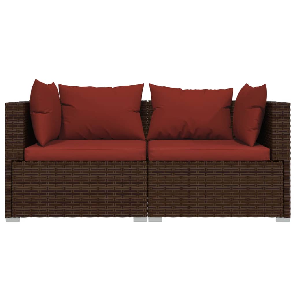 vidaXL 3-delige Loungeset met kussens poly rattan bruin