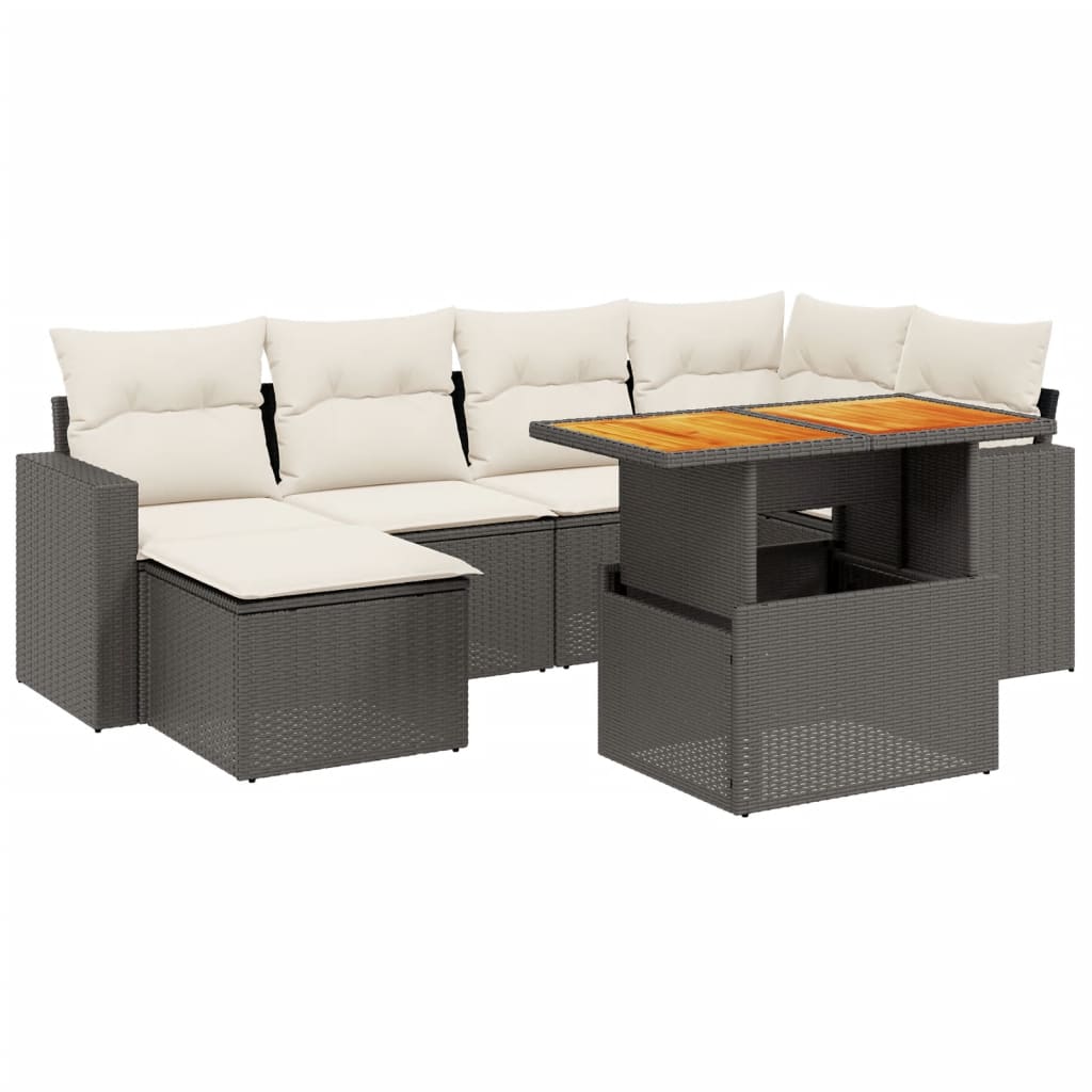 vidaXL 7-delige Loungeset met kussens poly rattan zwart