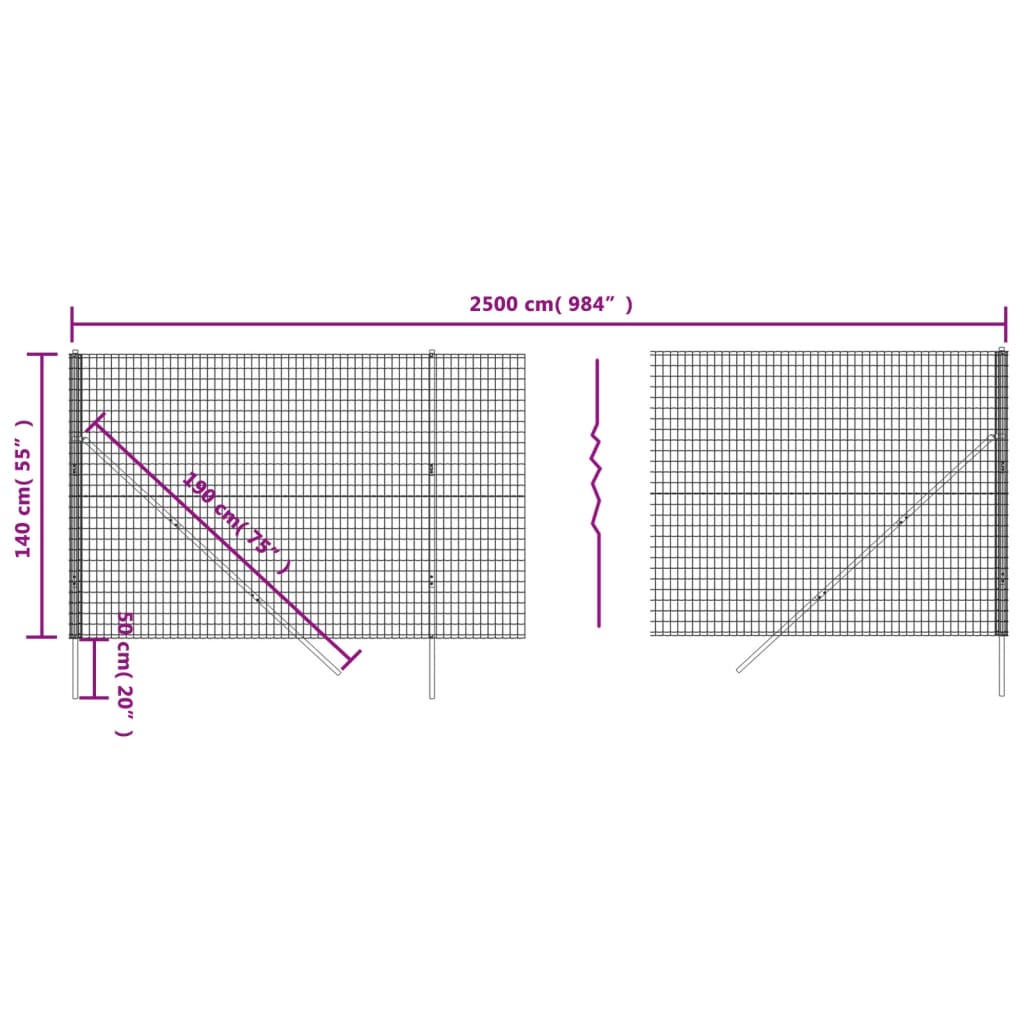 vidaXL Draadgaashek 1,4x25 m gegalvaniseerd staal groen