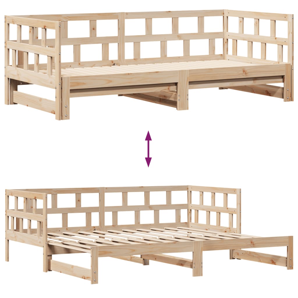 vidaXL Slaapbank met onderschuifbed en lades 90x200 cm grenenhout