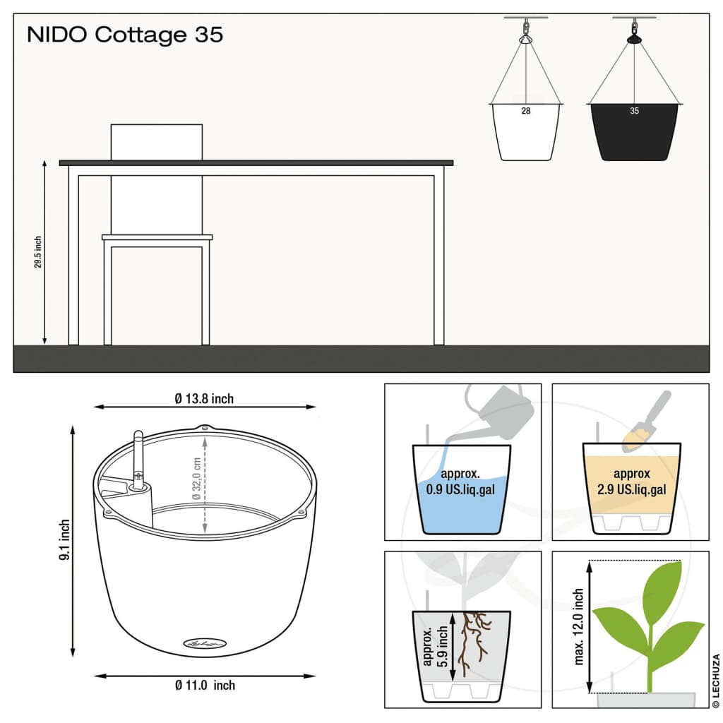 LECHUZA Plantenbak NIDO Cottage 35 ALL-IN-ONE hangend zandbruin