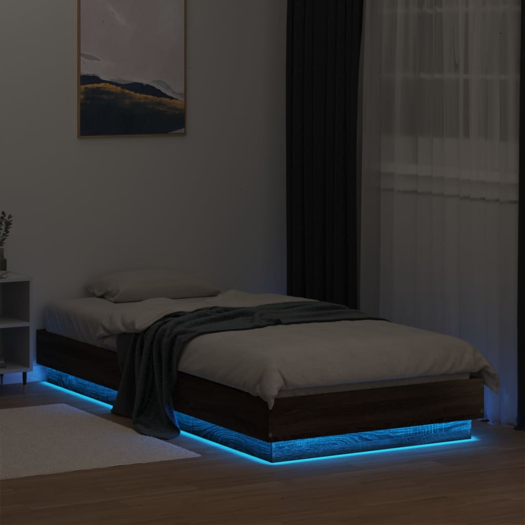 vidaXL Bedframe met LED-verlichting bruin eikenkleurig 100x200 cm