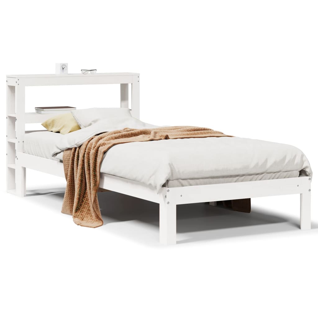 vidaXL Bedframe met hoofdbord massief grenenhout wit 75x190 cm