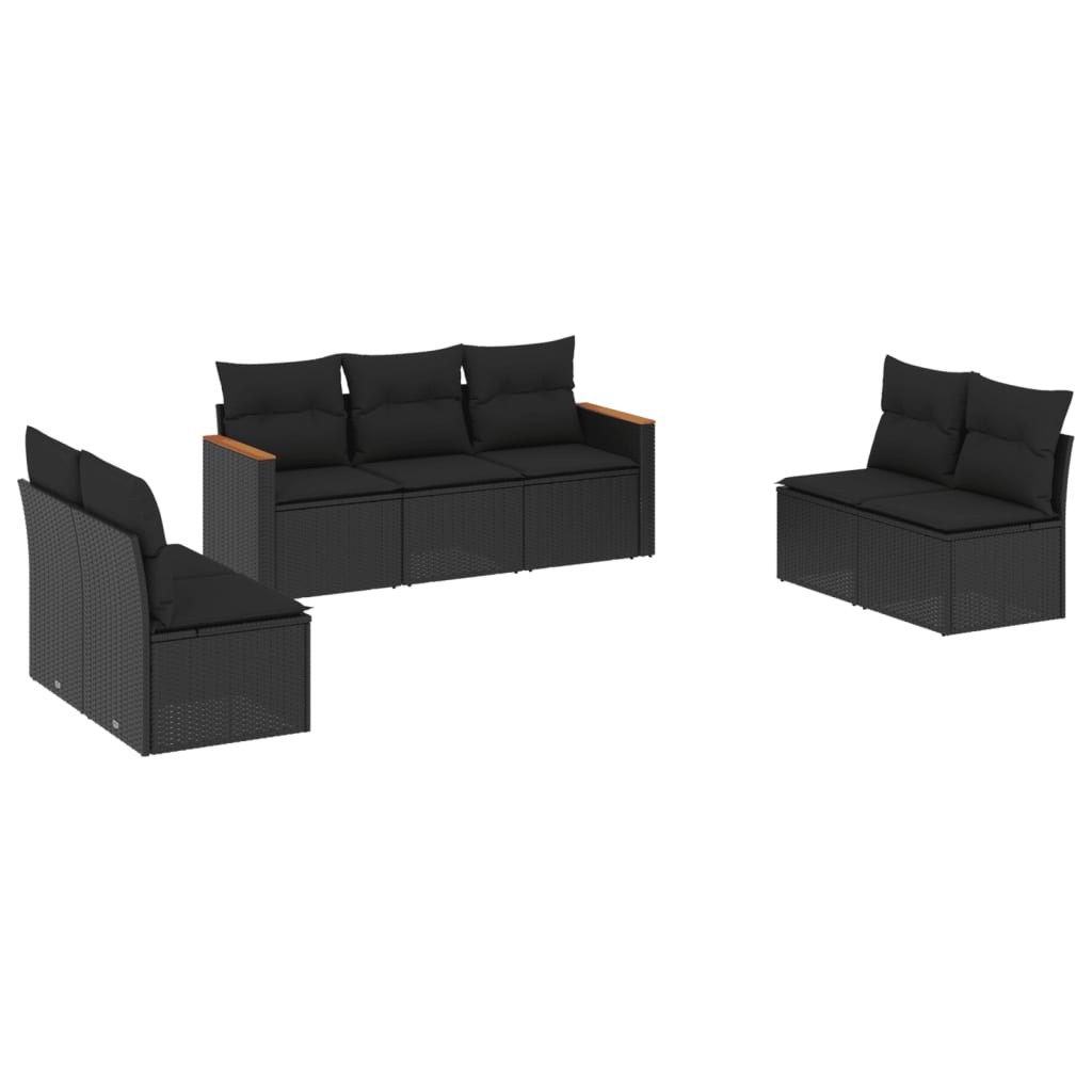 vidaXL 7-delige Loungeset met kussens poly rattan zwart