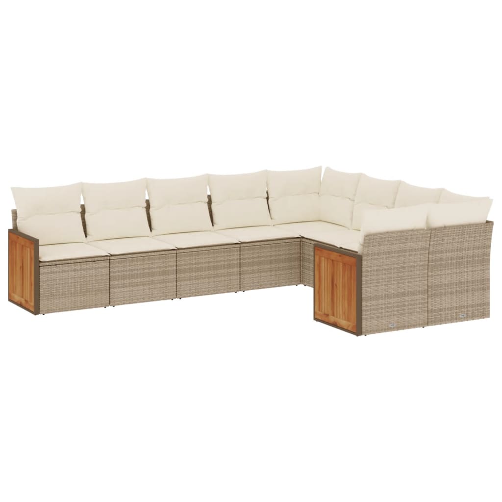 vidaXL 9-delige Loungeset met kussens poly rattan beige