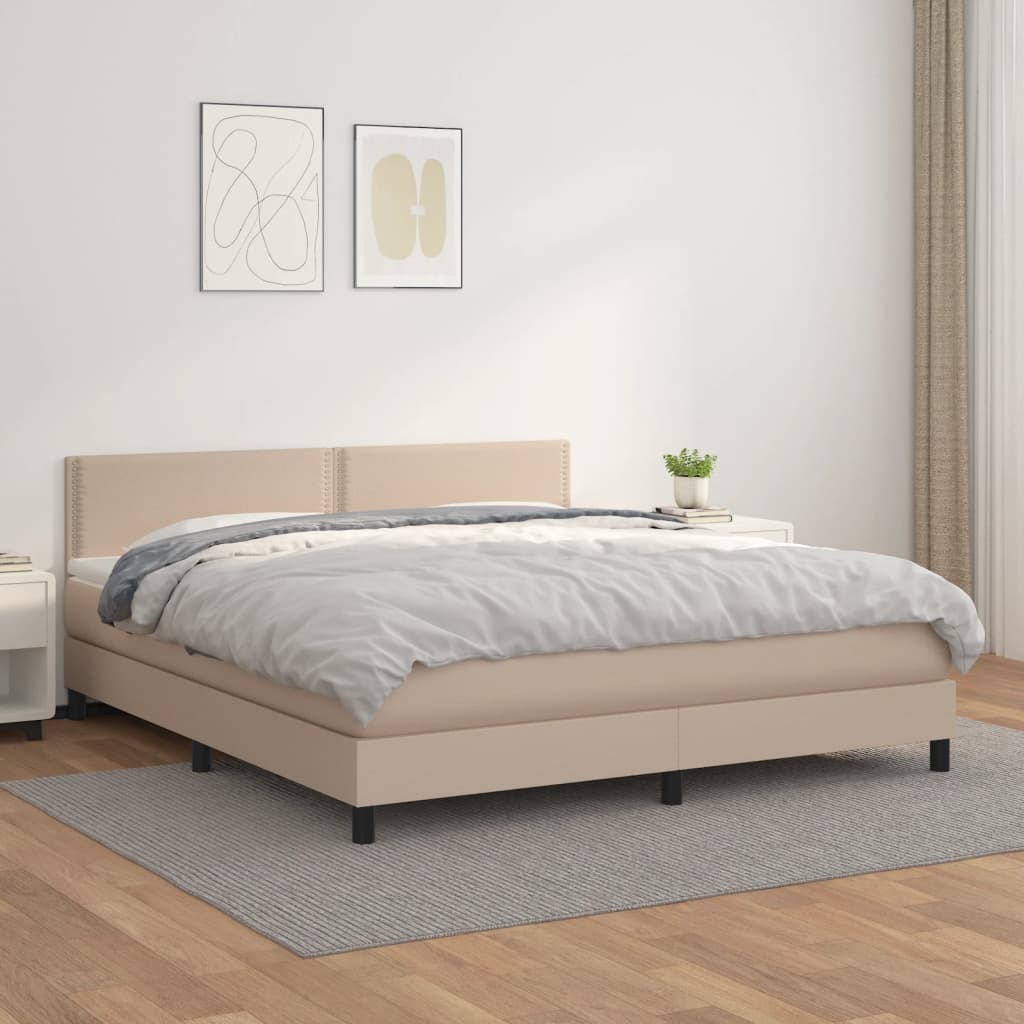 vidaXL Boxspring met matras kunstleer cappuccinokleurig 180x200 cm