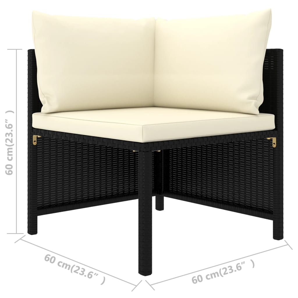 vidaXL 4-delige Loungeset met kussens poly rattan zwart