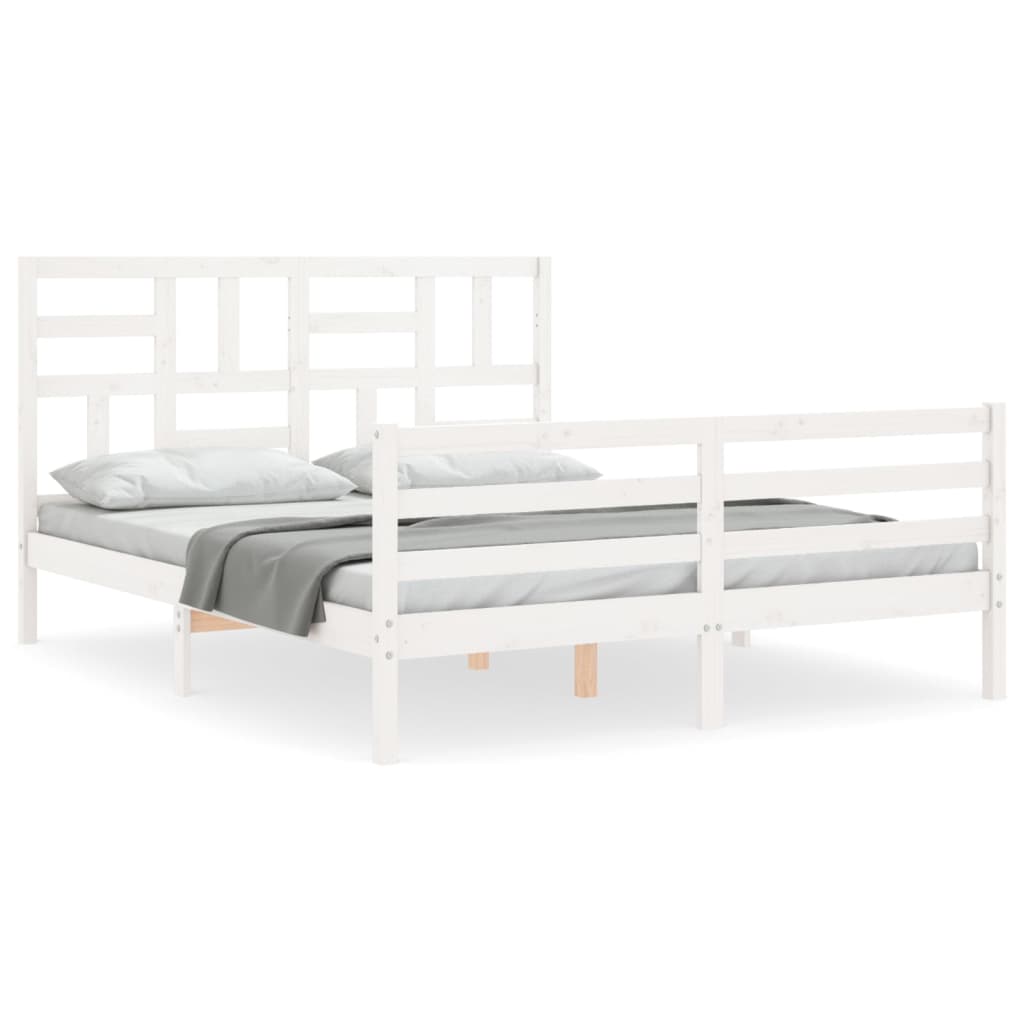 vidaXL Bedframe met hoofdbord massief hout wit