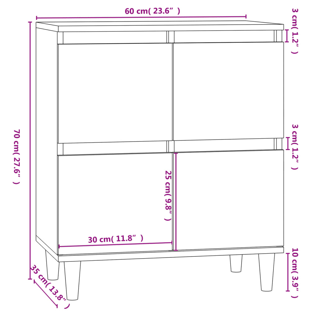 vidaXL Dressoir 60x35x70 cm bewerkt hout grijs sonoma eikenkleurig