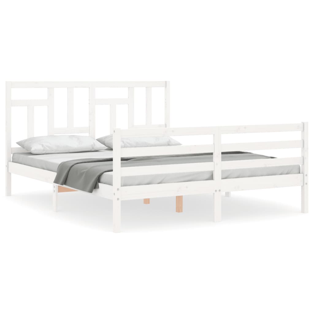 vidaXL Bedframe met hoofdbord massief hout wit