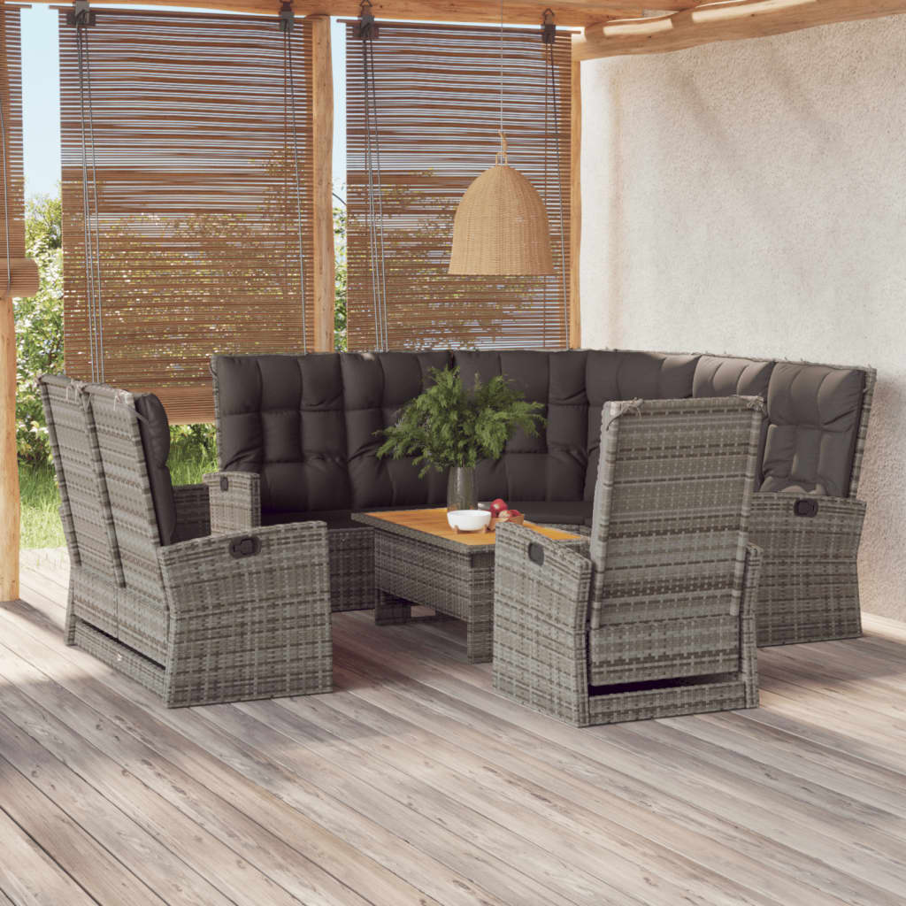 vidaXL 4-delige Loungeset met kussens poly rattan grijs