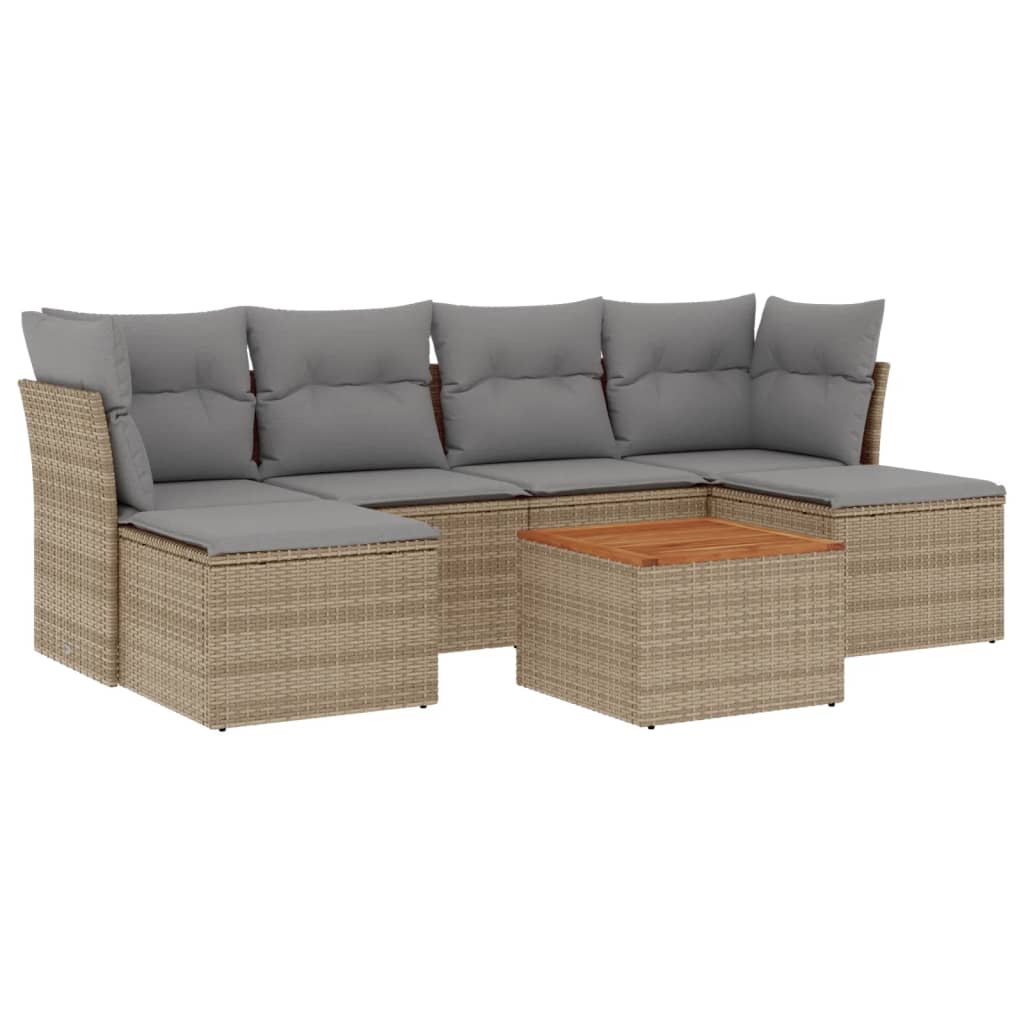 vidaXL 7-delige Loungeset met kussens poly rattan beige