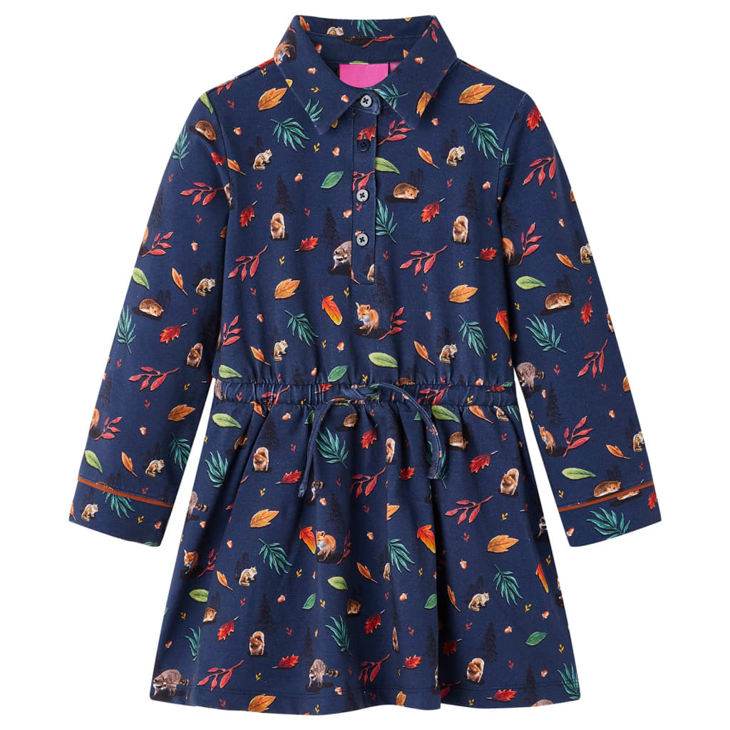 Kinderjurk met lange mouwen 128 marineblauw